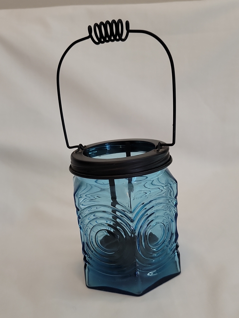 Blue Swirl Glass Lantern with Black Handle - Decorative Accent